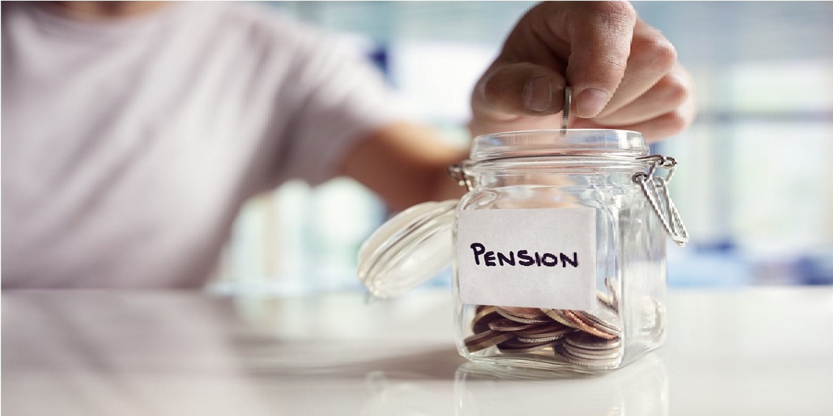 Pension tax shown as a photo of glass jar labelled Pension, with someone adding coins to it