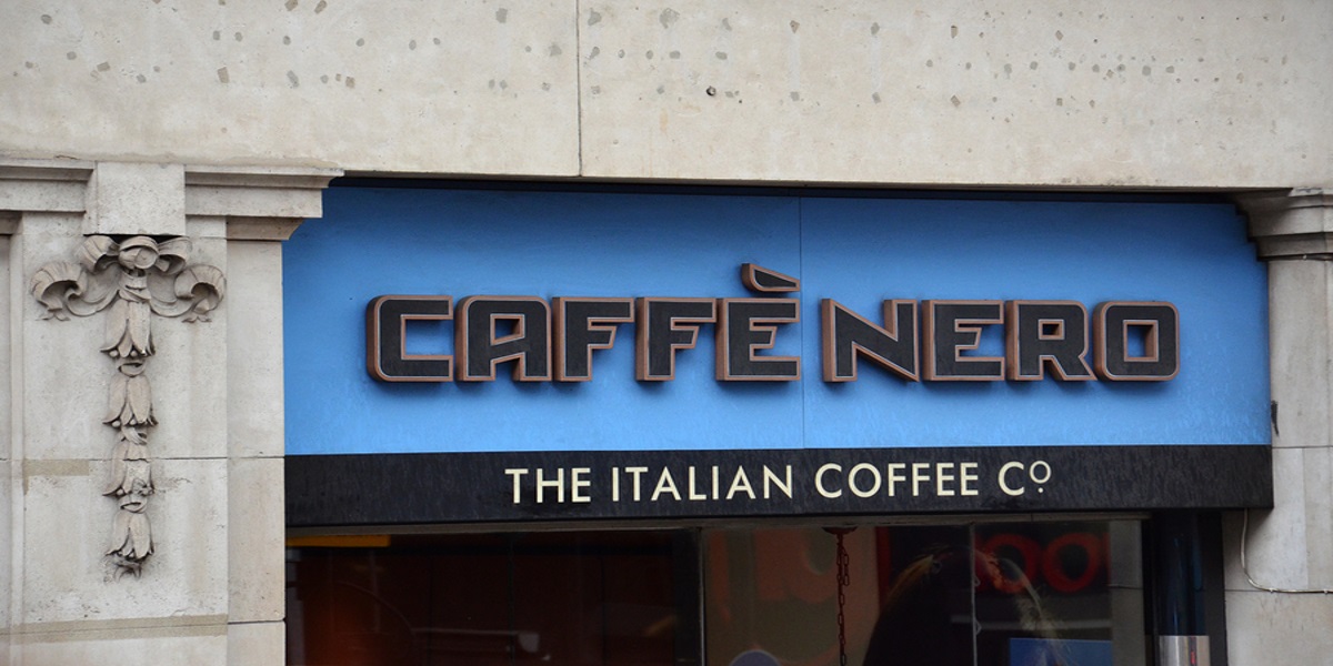 Photo of caffe nero sign on coffee shop. Introducing story that Caffe Nero have not paid corporation tax for 11 years.