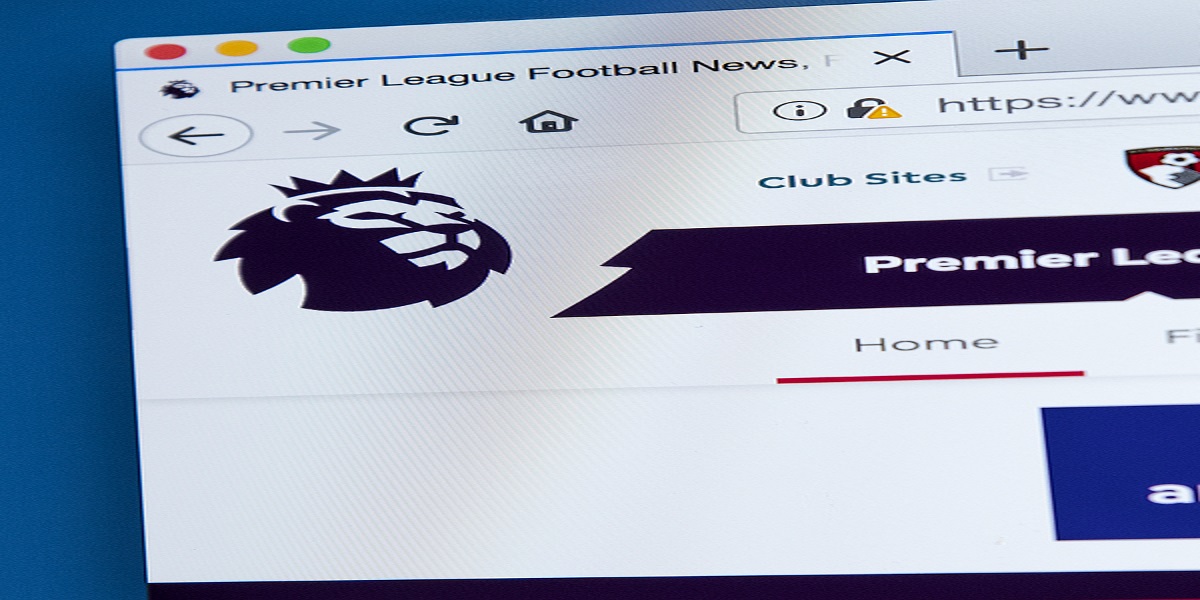 Top left corner of Premier League's homepage screen. Includes lion logo. Illustrating their large tax contribution to the UK economy.